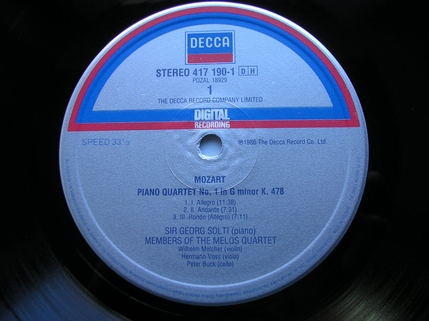 MOZART: PIANO QUARTETS Nos. 1 & 2     GEORG SOLTI / MELOS QUARTET     417 190