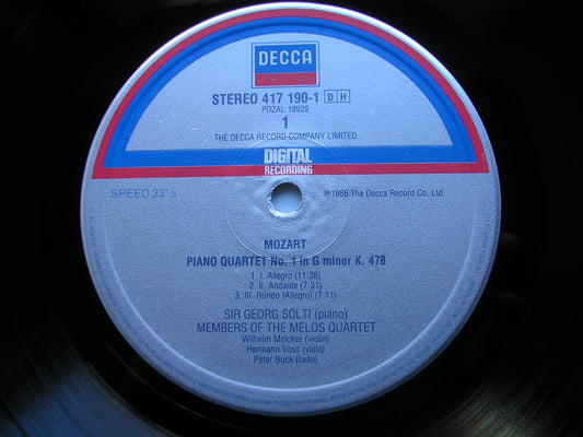MOZART: PIANO QUARTETS Nos. 1 & 2     GEORG SOLTI / MELOS QUARTET     417 190