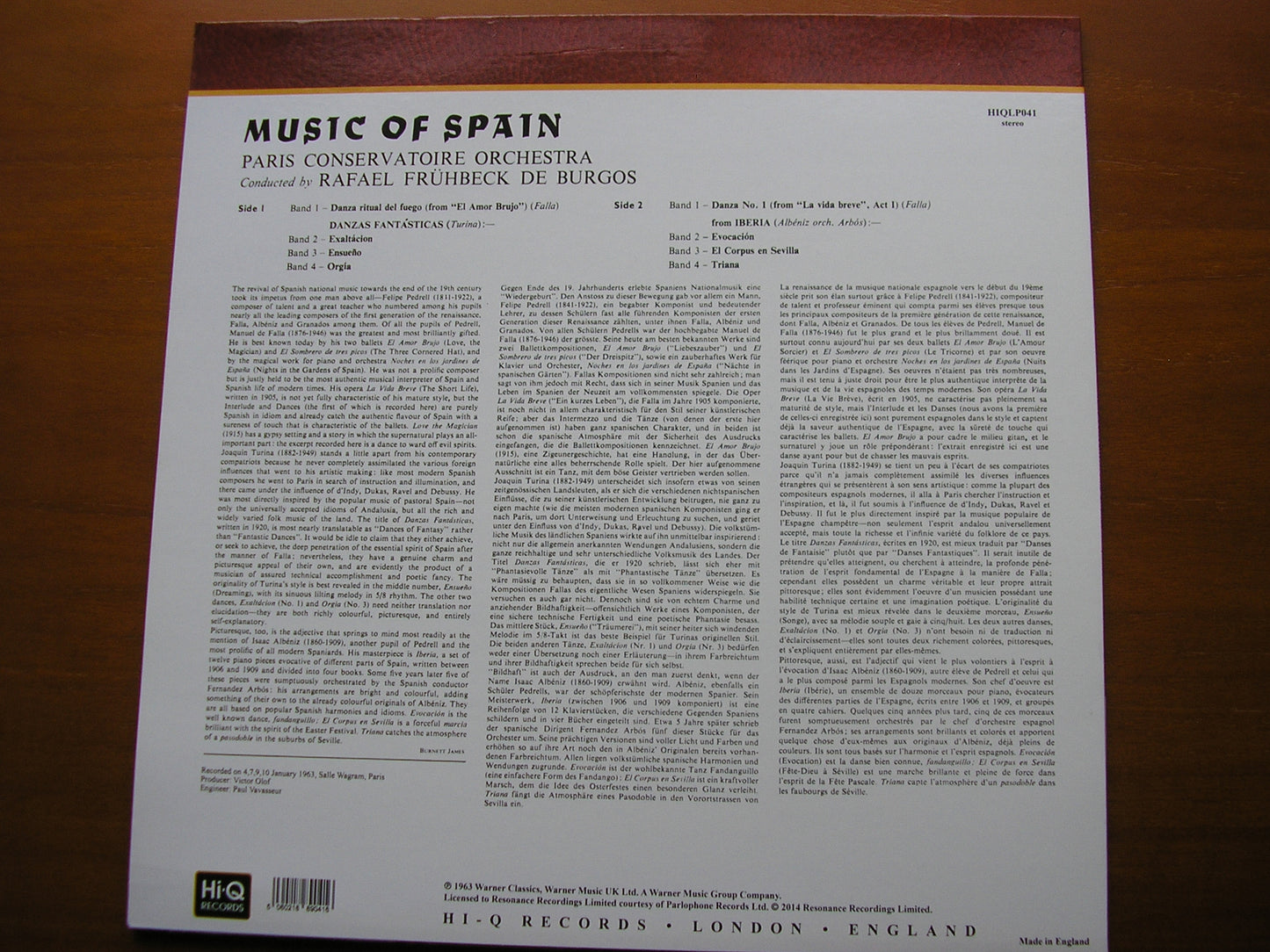 ALBENIZ: IBERIA / FALLA: RITUAL FIRE DANCE / TURINA: DANZAS FANTASTICAS     DE BURGOS / PARIS CONSERVATOIRE     HIQLP041