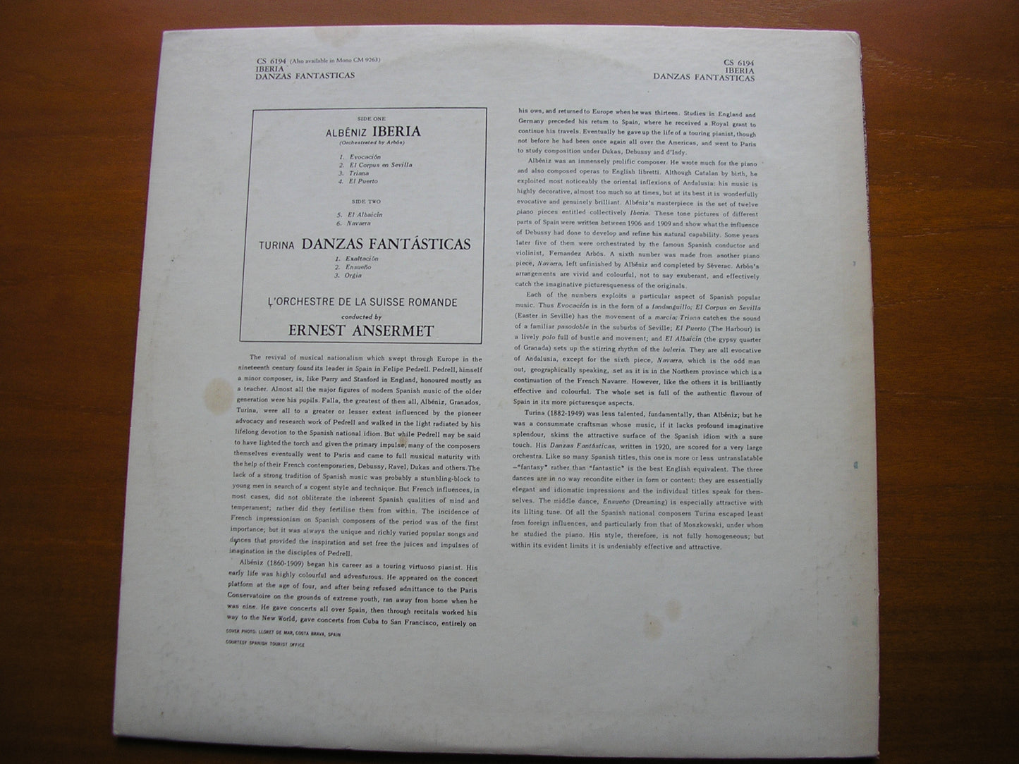 ALBENIZ: IBERIA / TURINA: DANZAS FANTASTICAS     ANSERMET / SUISSE ROMANDE     CS 6194
