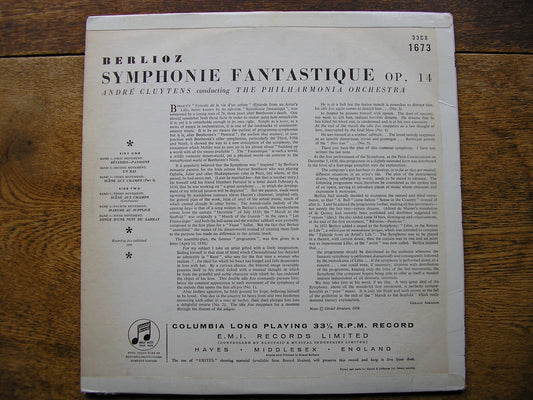 BERLIOZ: SYMPHONIE FANTASTIQUE  CLUYTENS / PHILHARMONIA ORCHESTRA   33CX 1673