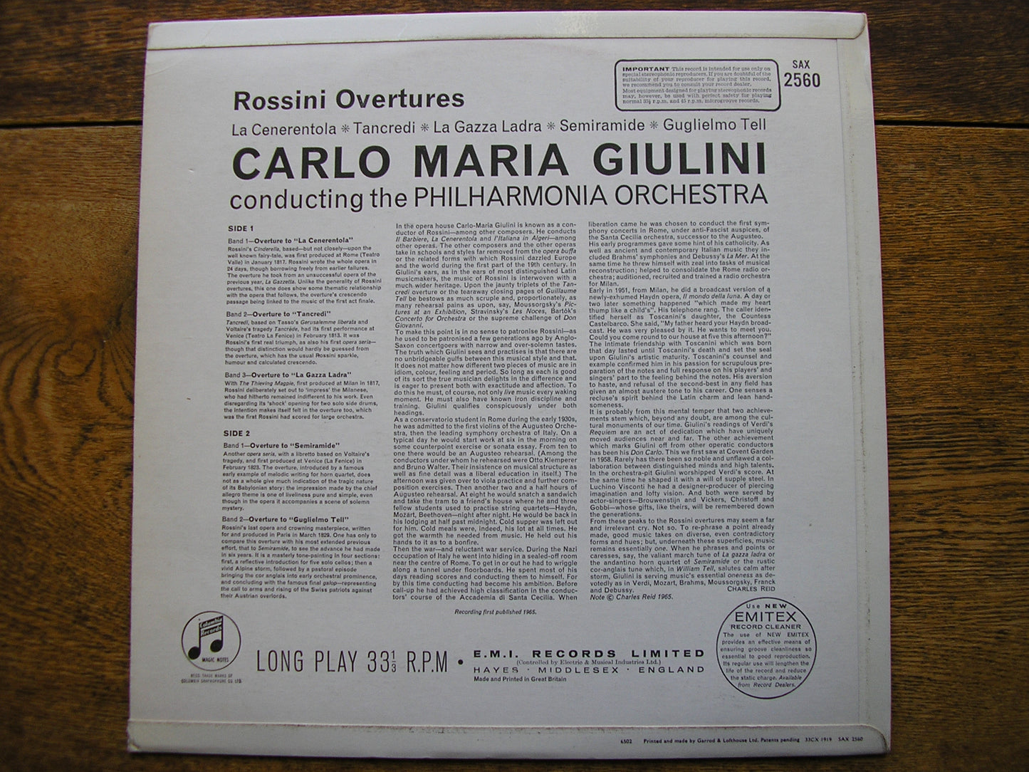 GIULINI CONDUCTS ROSSINI OVERTURES    GIULINI / PHILHARMONIA   SAX 2560