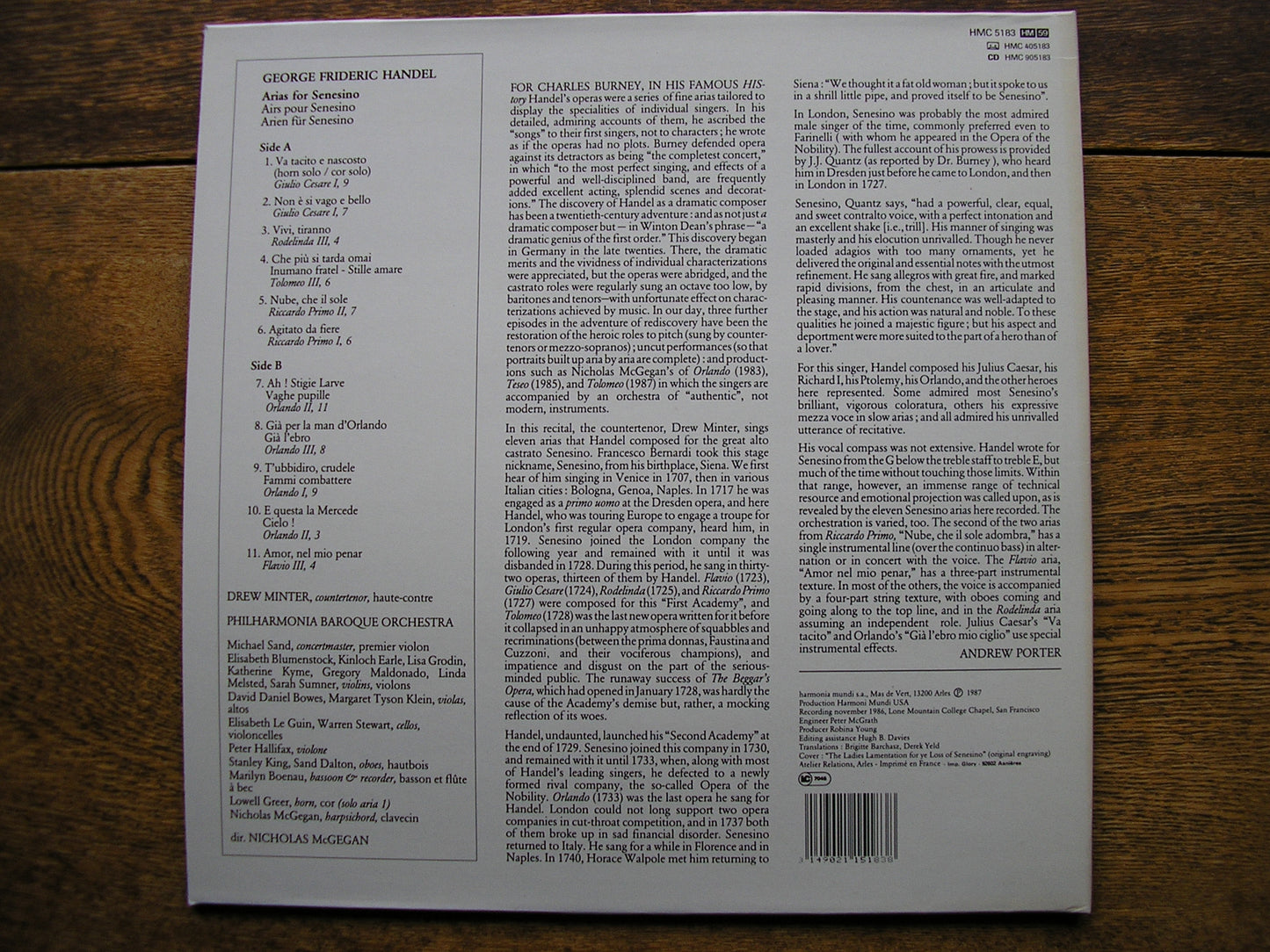 HANDEL: ARIAS FOR SENESINO DREW MINTER / PBO / NICHOLAS McGEGAN HMC 5183