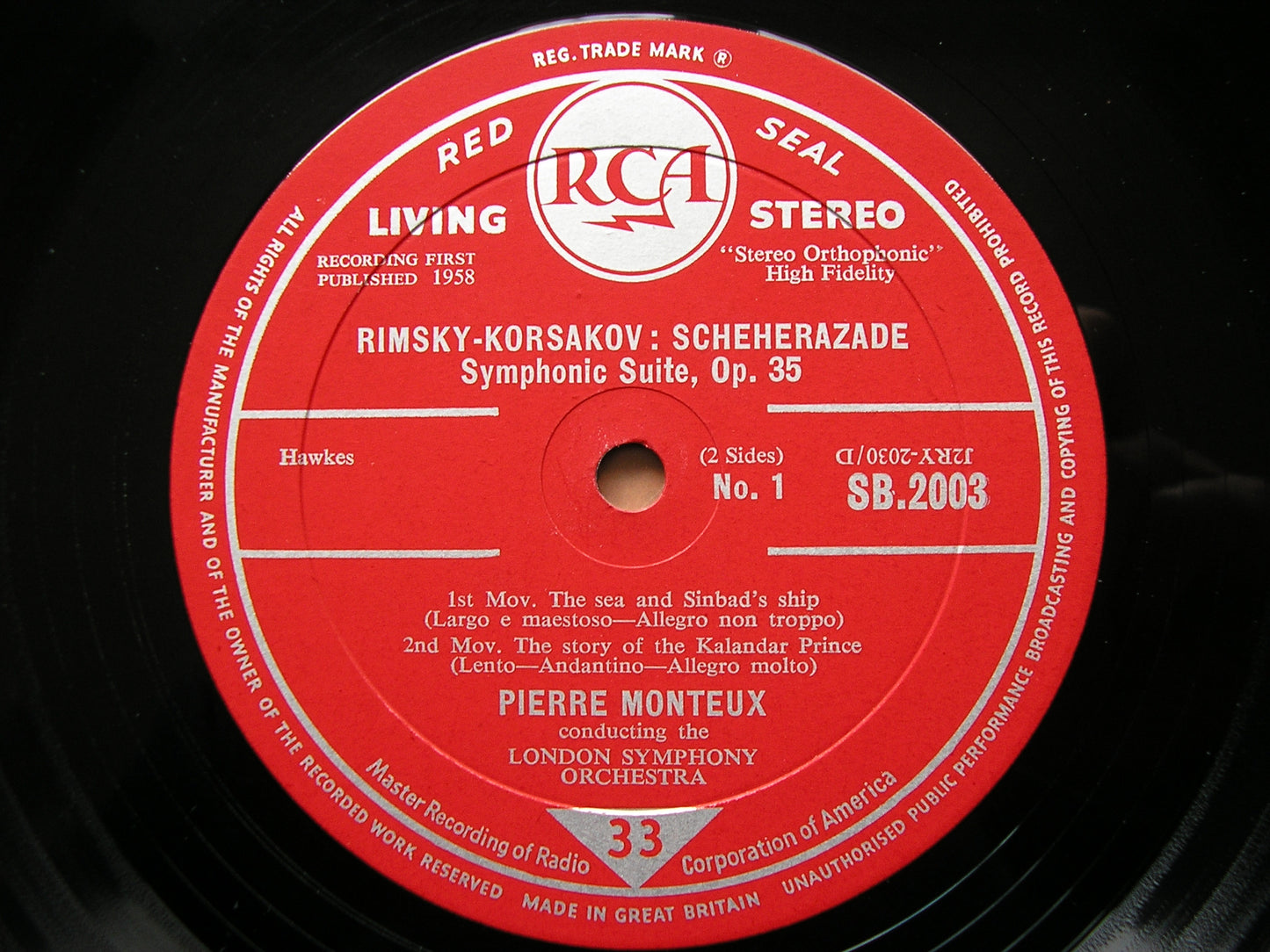 RIMSKY - KORSAKOV: SCHEHERAZADE    PIERRE MONTEUX / LONDON SYMPHONY    SB 2003