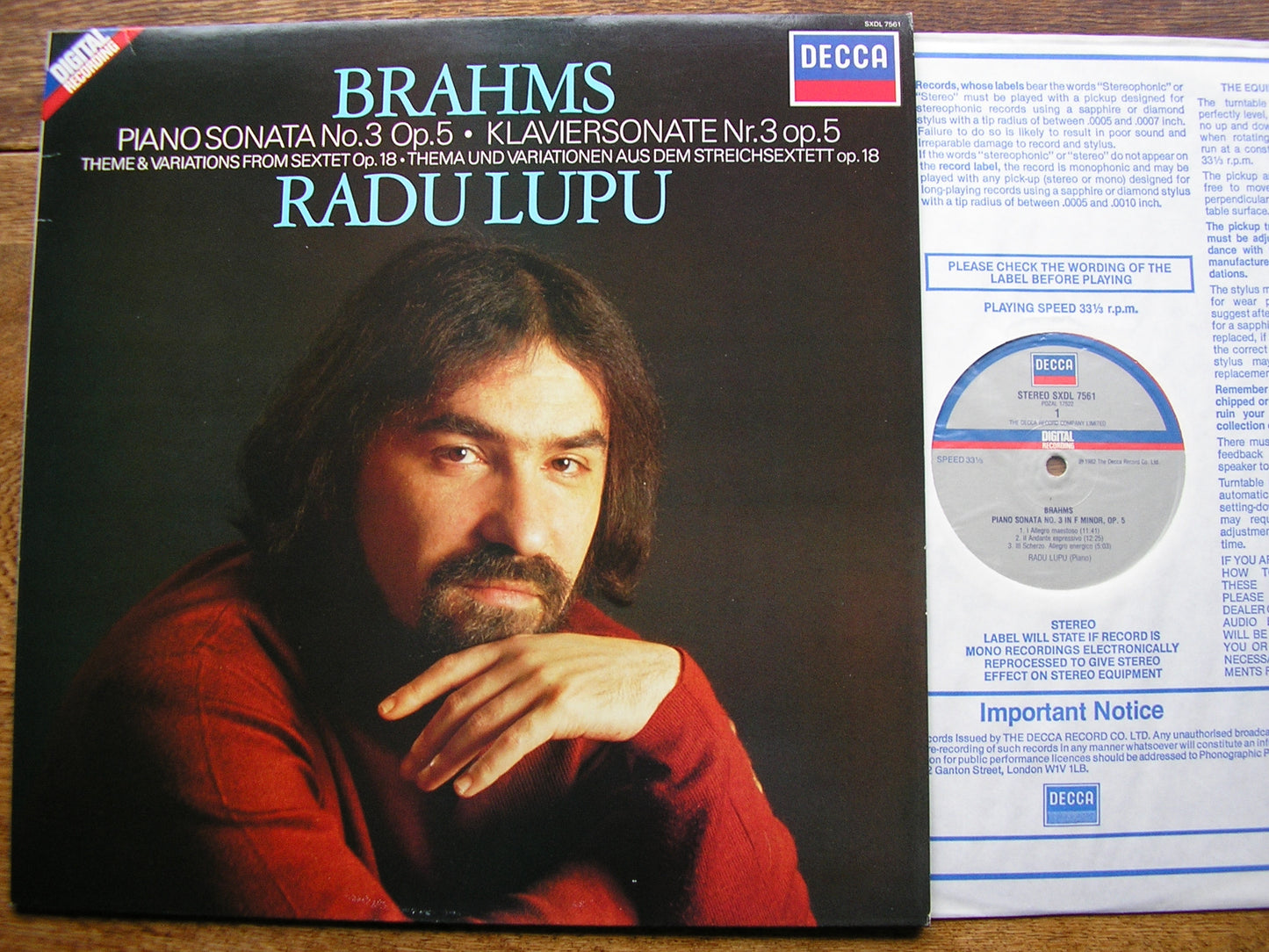 BRAHMS: PIANO SONATA No. 3 / THEME & VARIATIONS Op. 18    RADU LUPU   SXDL 7561