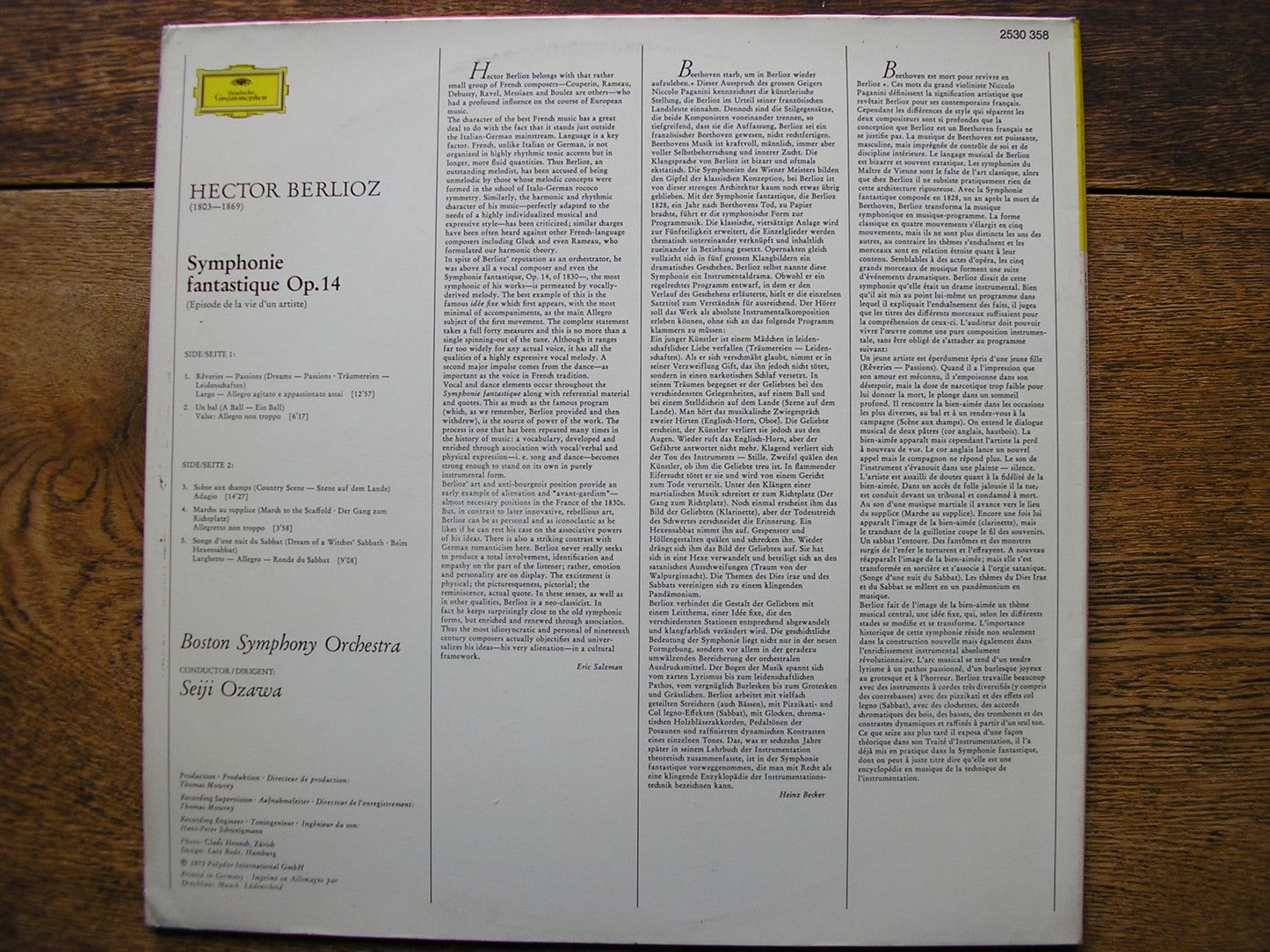 BERLIOZ: SYMPHONIE FANTASTIQUE SEIJI OZAWA / BOSTON SYMPHONY 2530 358