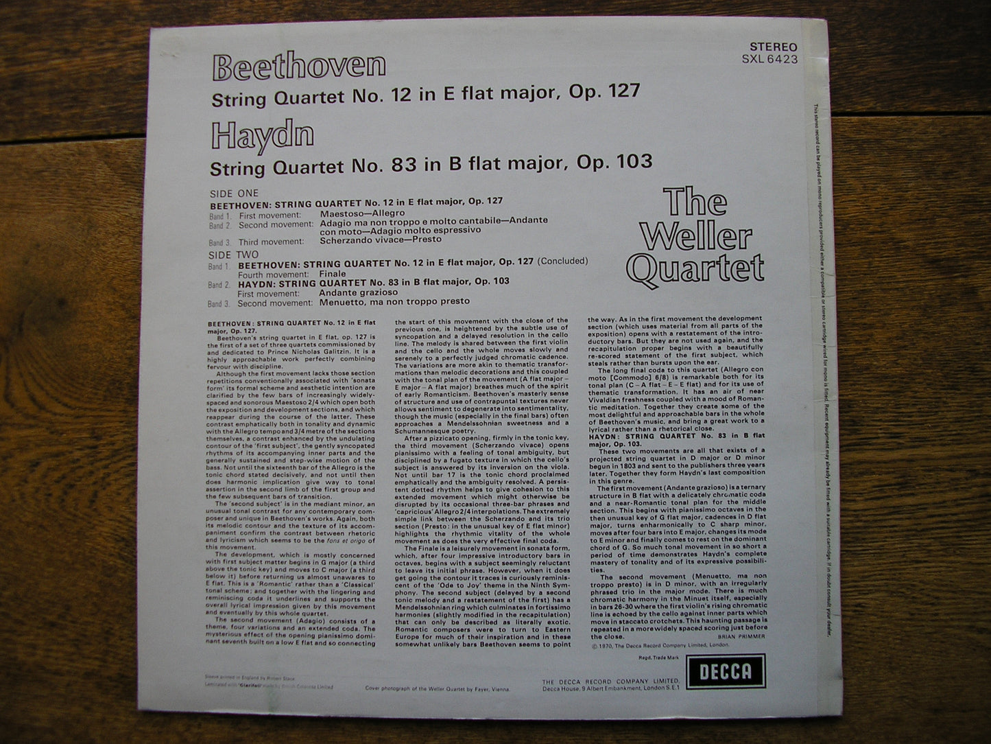 BEETHOVEN / HAYDN: STRING QUARTETS THE WELLER QUARTET SXL 6423
