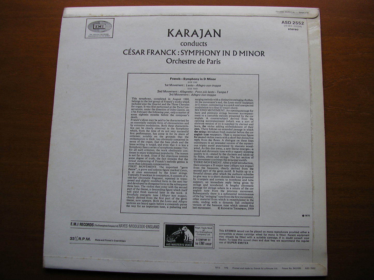 FRANCK: SYMPHONY in D KARAJAN / ORCHESTRE de PARIS ASD 2552