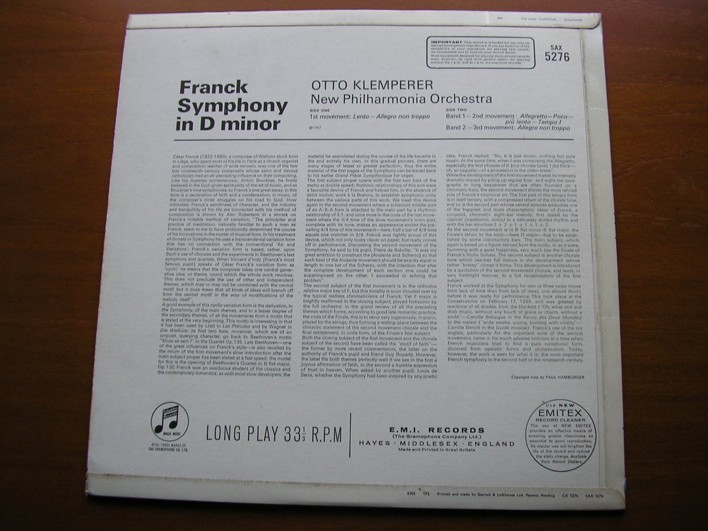 FRANCK: SYMPHONY in D KLEMPERER / NEW PHILHARMONIA SAX 5276