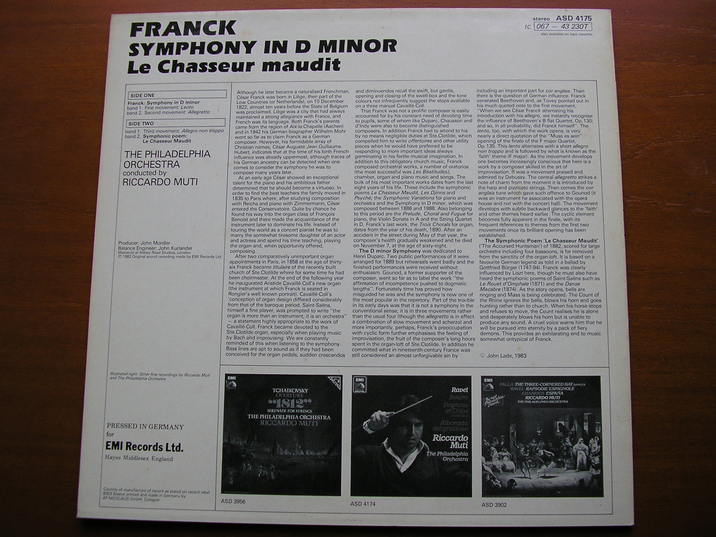FRANCK: SYMPHONY on D / LE CHASSEUR MAUDIT MUTI / PHILADELPHIA ORCHESTRA ASD 4175