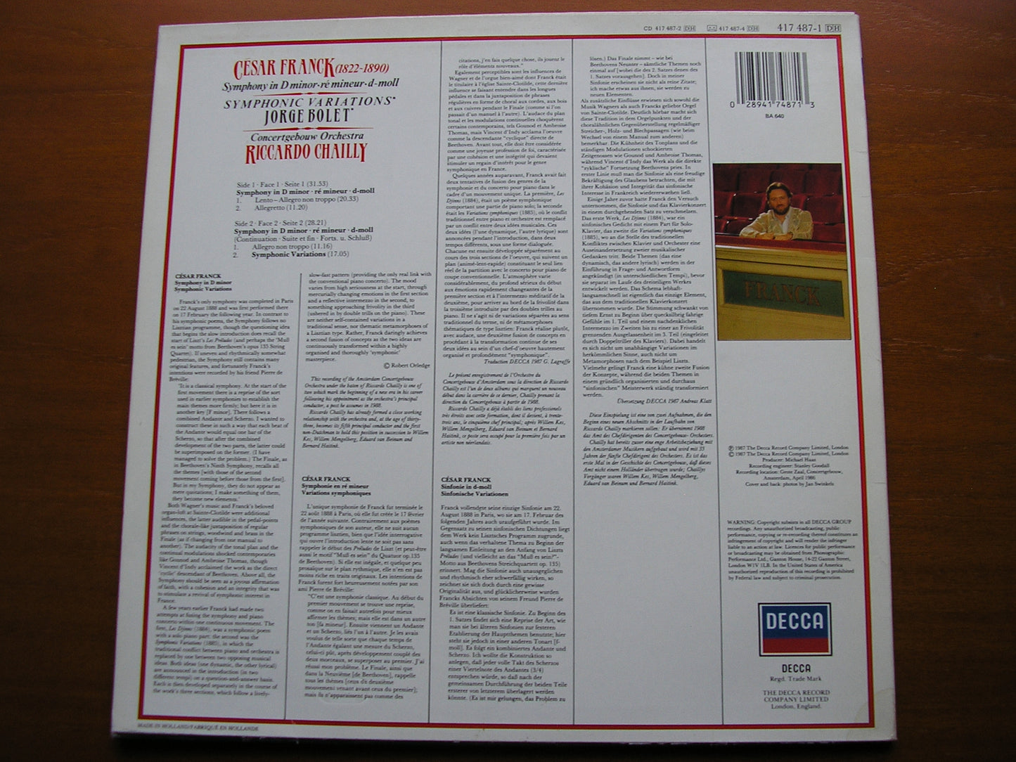 FRANCK: SYMPHONY in D / SYMPHONIC VARIATIONS BOLET / CONCERTGEBOUW ORCHESTRA / CHAILLY 417 487