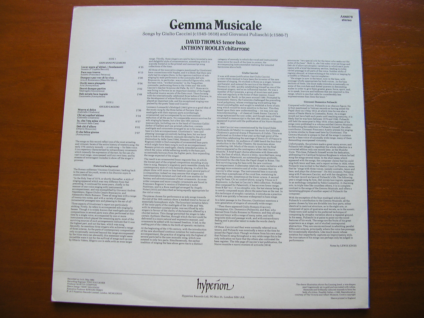GEMMA MUSICALE: SONGS BY CACCINI & PULIASCHI    THOMAS / ROOLEY    A66078