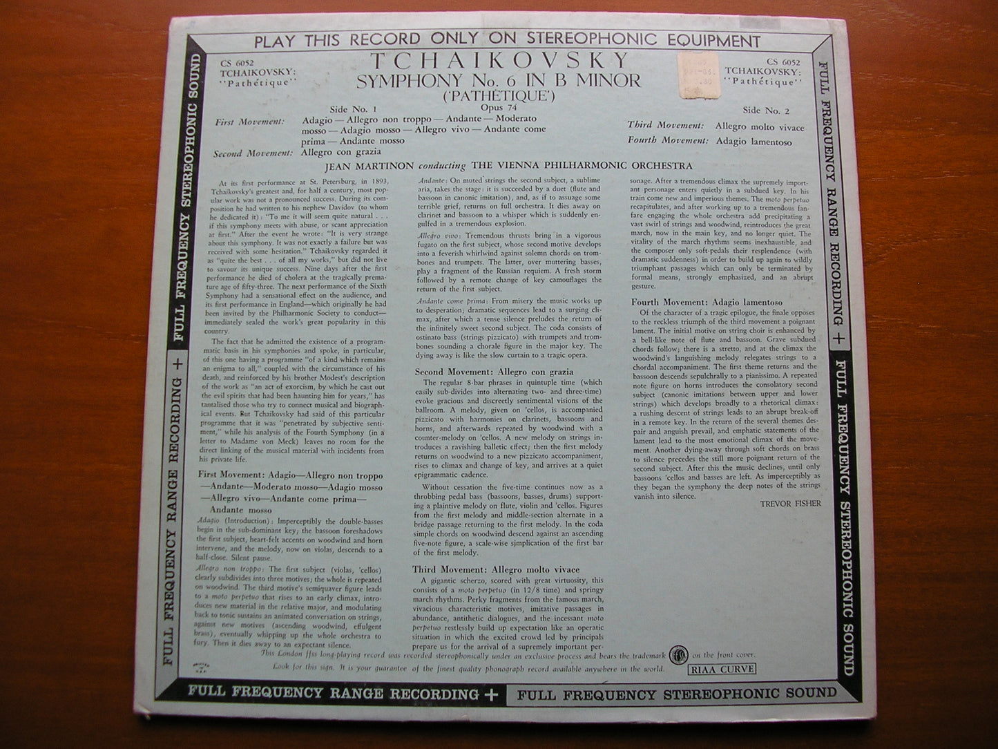 TCHAIKOVSKY: SYMPHONY No. 6 MARTINON / VIENNA PHILHARMONIC CS 6052