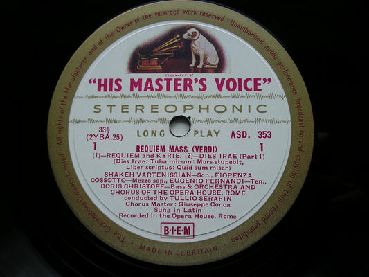 VERDI: REQUIEM   VARTENISSIAN / CHRISTOFF / FERNANDI / COSSOTTO / ROME OPERA / SERAFIN     ASD 353-4