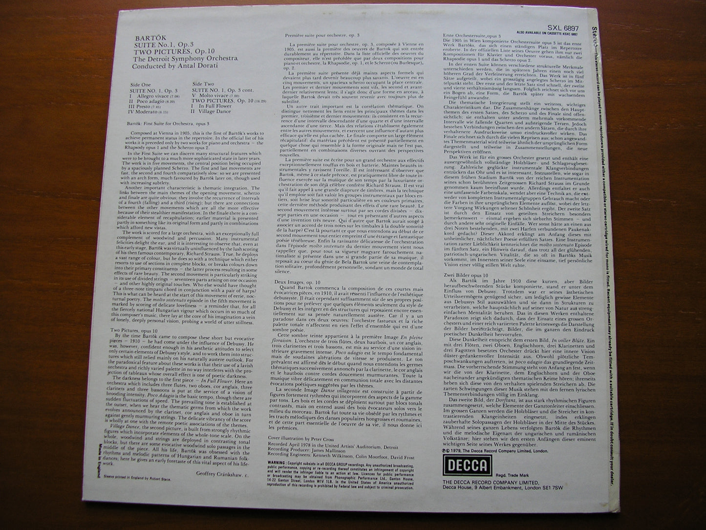 BARTOK: SUITE No. 1 / TWO PICTURES ANTAL DORATI / DETROIT SYMPHONY ORCHESTRA SXL 6897