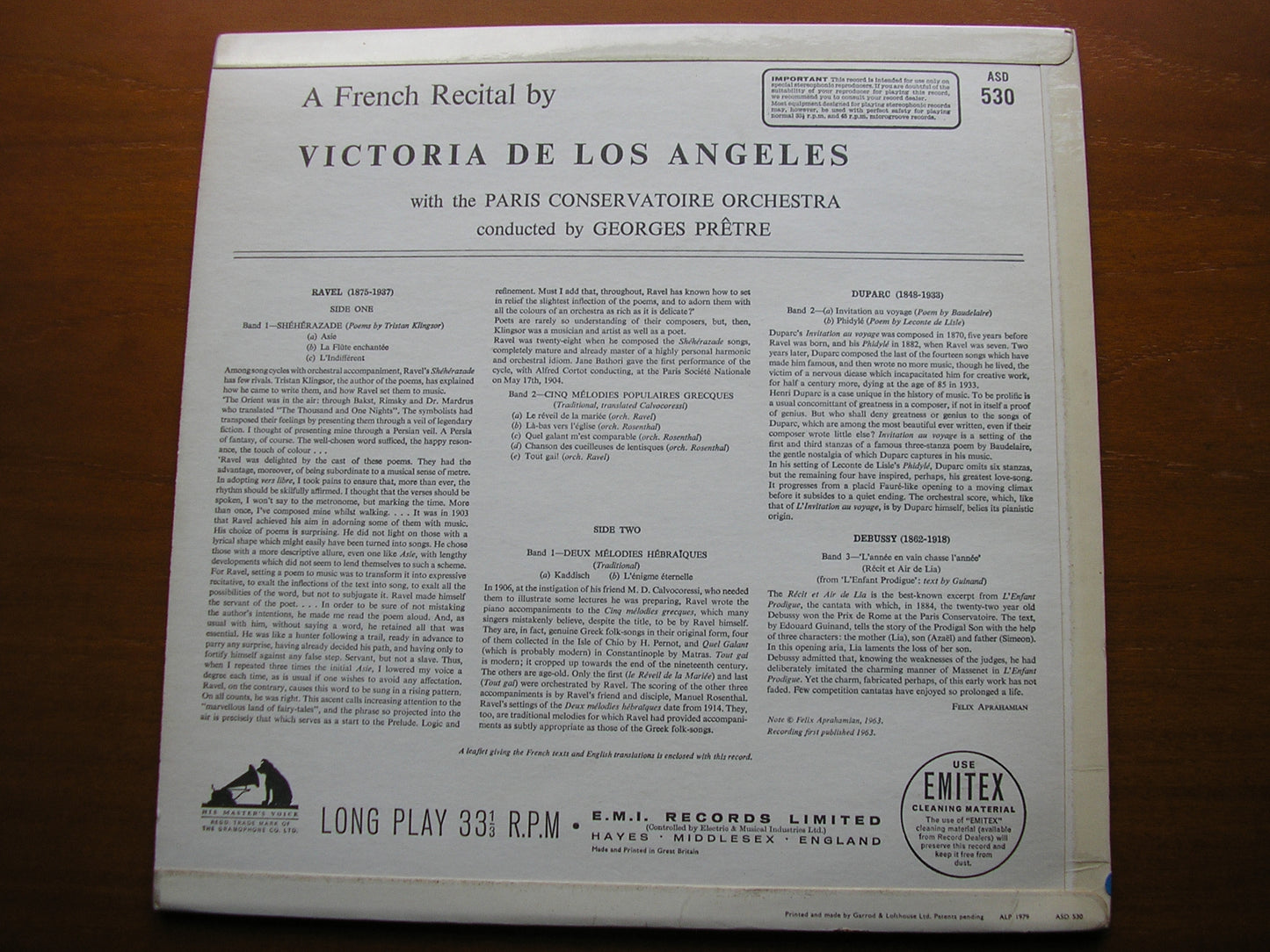 FRENCH SONGS: RAVEL / DUPARC / DEBUSSY   DE LOS ANGELES / PARIS CONSERVATOIRE / PRETRE   ASD 530