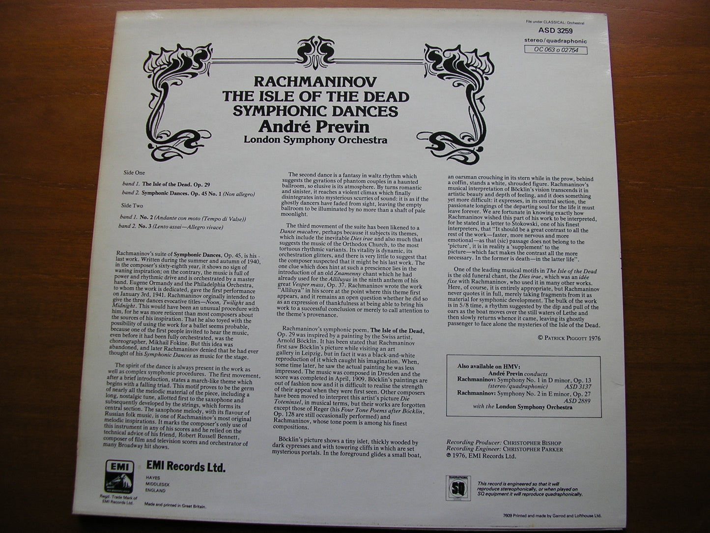 RACHMANINOV: ISLE OF THE DEAD / SYMPHONIC DANCES ANDRE PREVIN / LONDON SYMPHONY ORCHESTRA ASD 3259