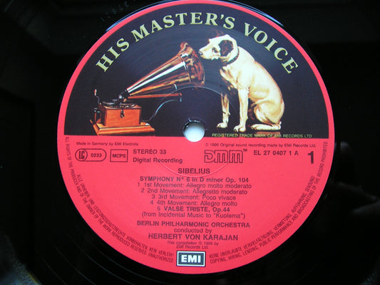 SIBELIUS: SYMPHONY No. 6 / KARELIA SUITE / EN SAGA / VALSE TRISTE    KARAJAN / BERLIN PHILHARMONIC     27 0407