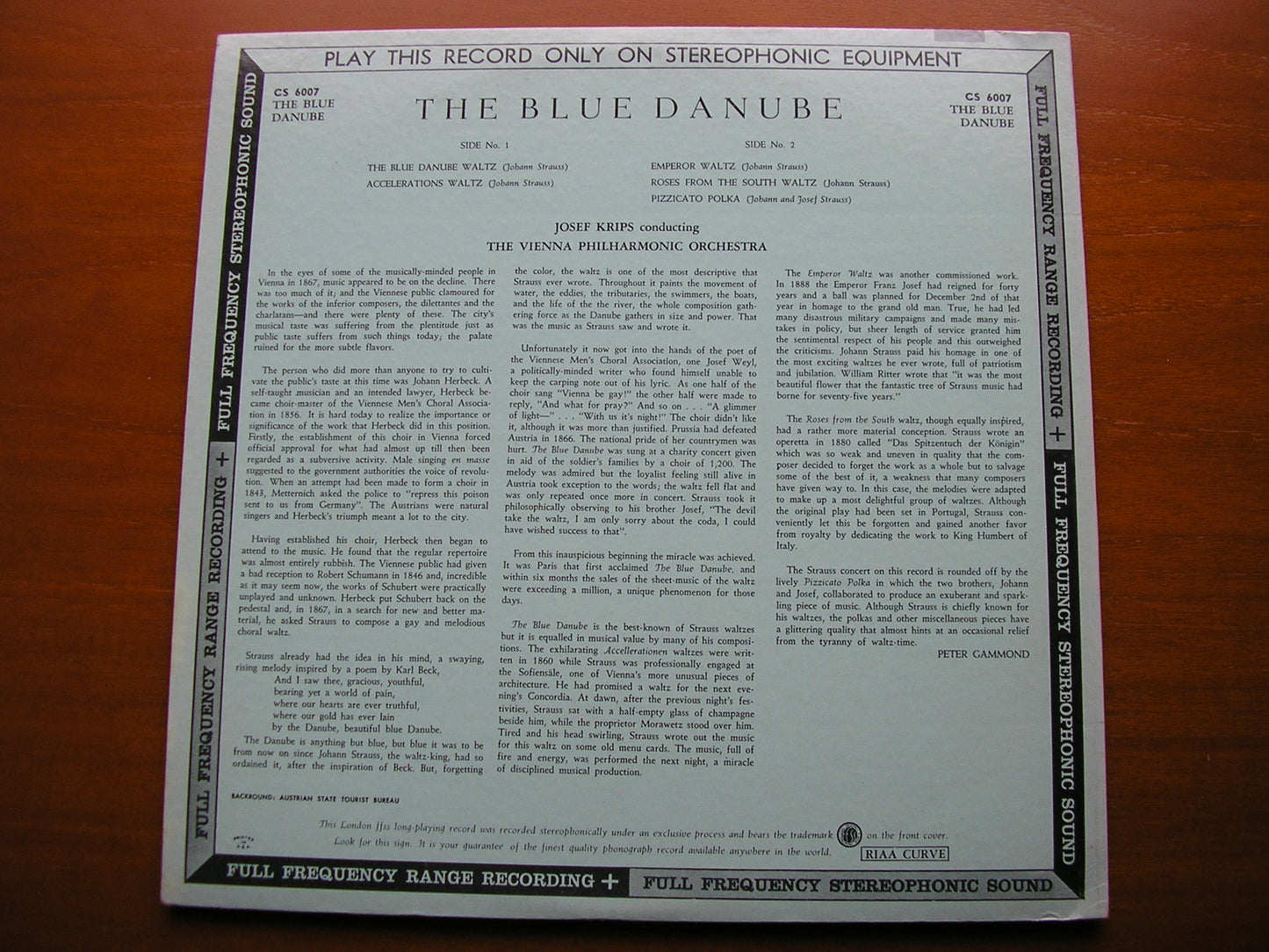 STRAUSS: THE BLUE DANUBE JOSEF KRIPS / VIENNA PHILHARMONIC CS 6007