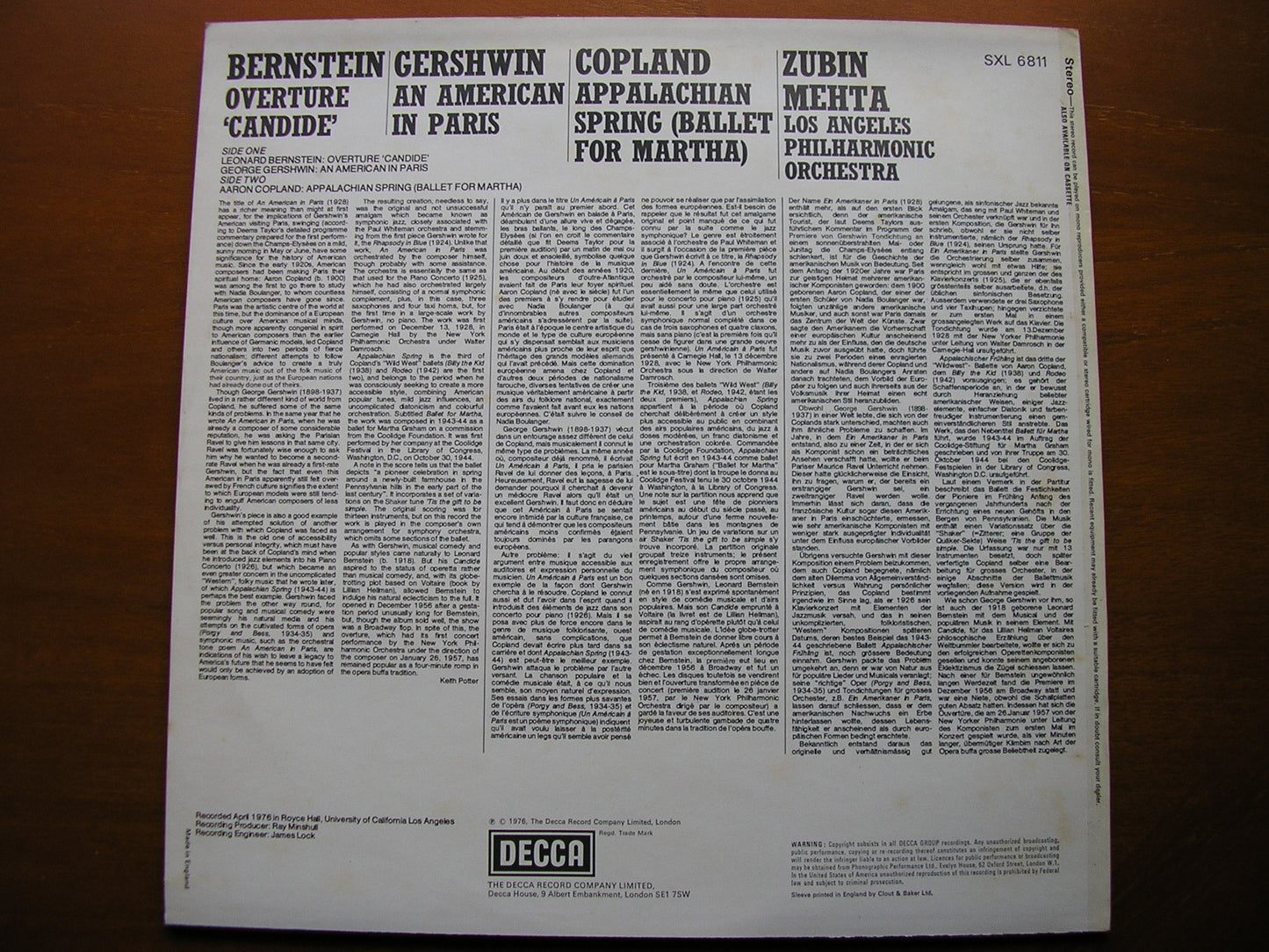 BERNSTEIN / COPLAND / GERSHWIN: ORCHESTRAL WORKS MEHTA / LOS ANGELES PHILHARMONIC SXL 6811