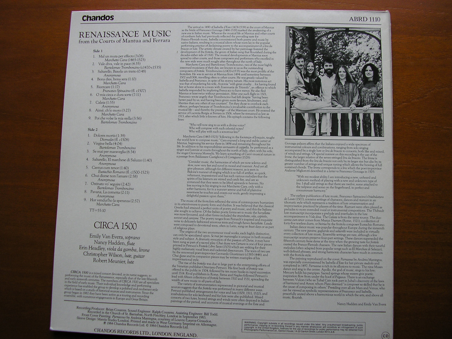 RENAISSANCE MUSIC FROM THE COURTS OF MANTUA & FERRARA CIRCA 1500 ABRD 1110