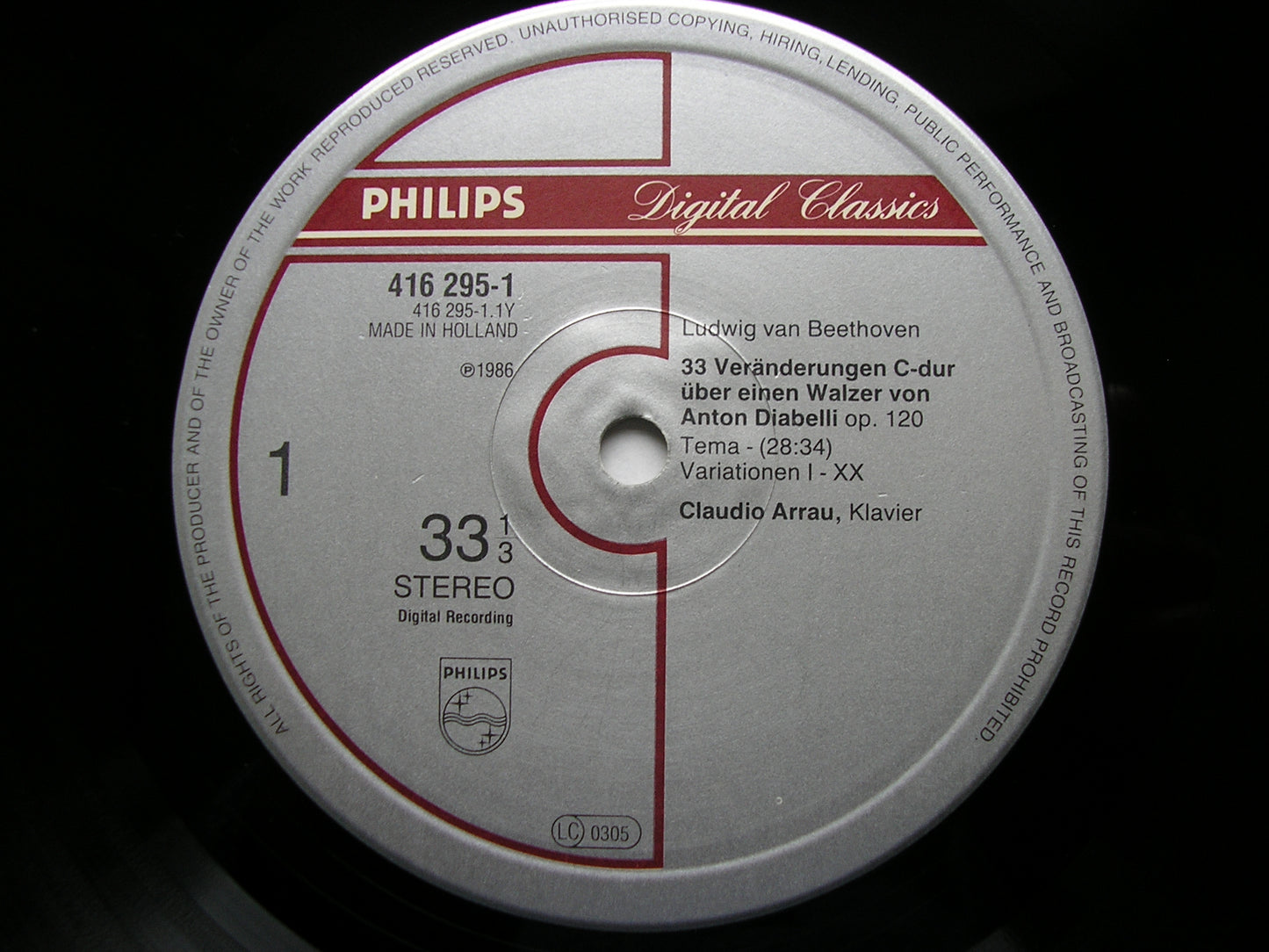 BEETHOVEN: DIABELLI VARIATIONS CLAUDIO ARRAU 416 295