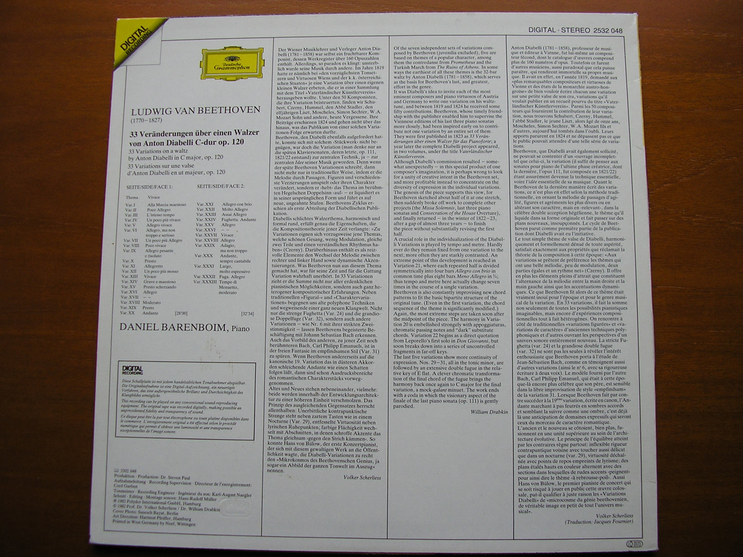 BEETHOVEN: DIABELLI VARIATIONS DANIEL BARENBOIM 2532 048