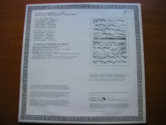MATTEO DA PERUGIA: SECULAR WORKS THE MEDIEVAL ENSEMBLE OF LONDON DSLO 577