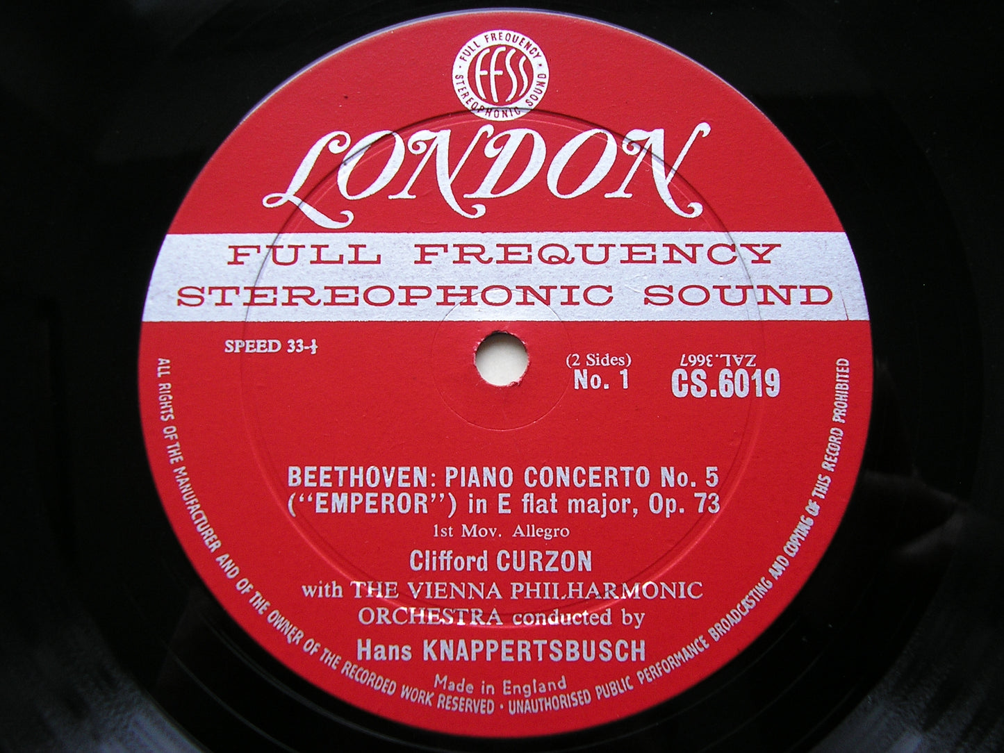 BEETHOVEN: PIANO CONCERTO No. 5 CURZON / VIENNA PHILHARMONIC / KNAPPERTSBUSCH CS 6019