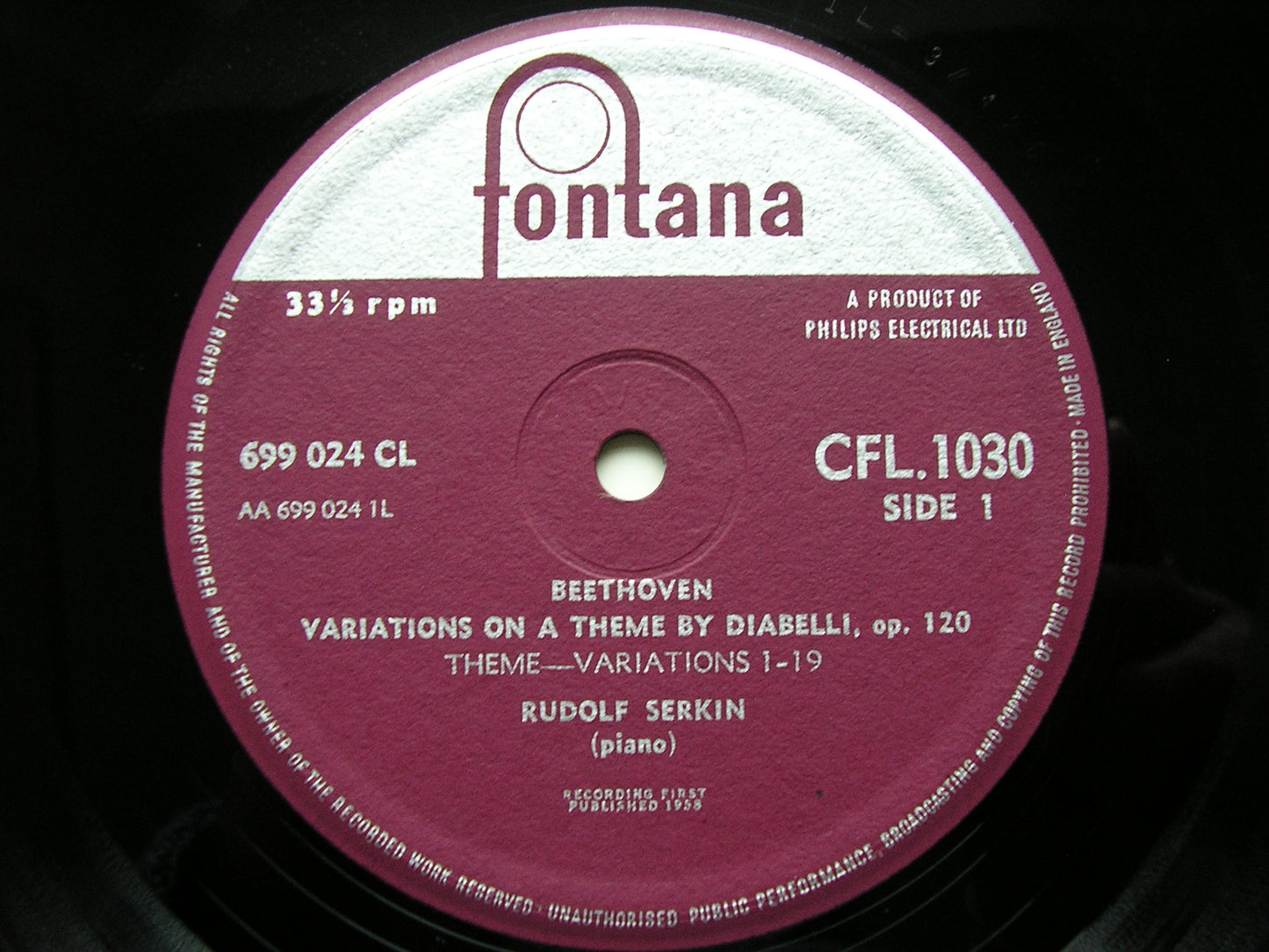 BEETHOVEN: DIABELLI VARIATIONS RUDOLF SERKIN CFL 1030