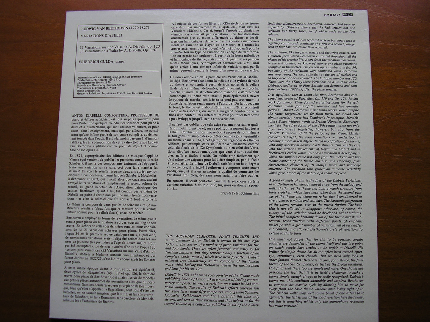 BEETHOVEN: DIABELLI VARIATIONS FRIEDRICH GULDA HMB 5127