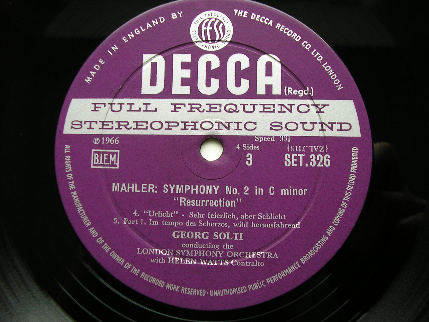 MAHLER: SYMPHONY No. 2 'Resurrection' HARPER / WATTS / LONDON SYMPHONY ORCHESTRA / SOLTI SET 325 - 6