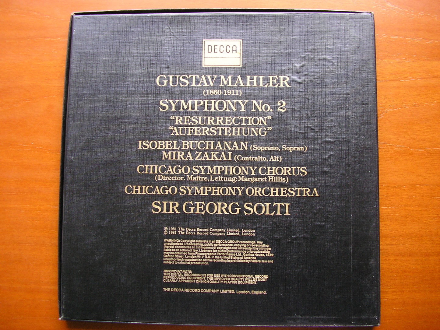 MAHLER: SYMPHONY No. 2 'Resurrection' BUCHANAN / ZAKAI / CHICAGO SYMPHONY / SOLTI D229D2