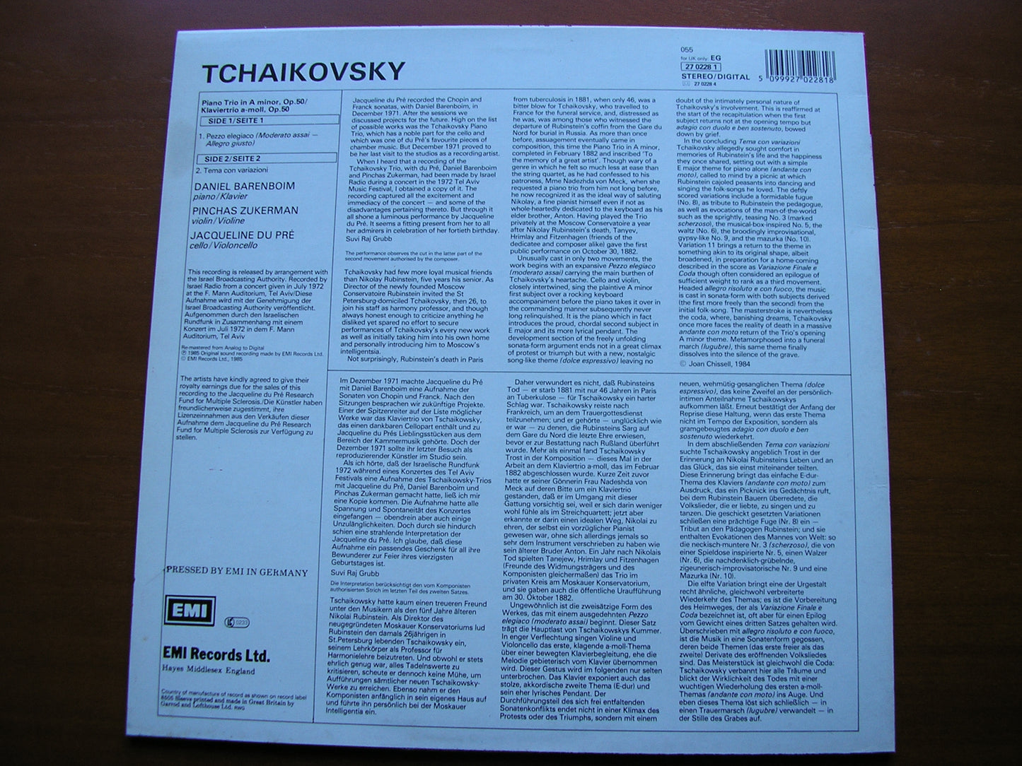 TCHAIKOVSKY: PIANO TRIO    DU PRE / BARENBOIM / ZUKERMAN     27 0228