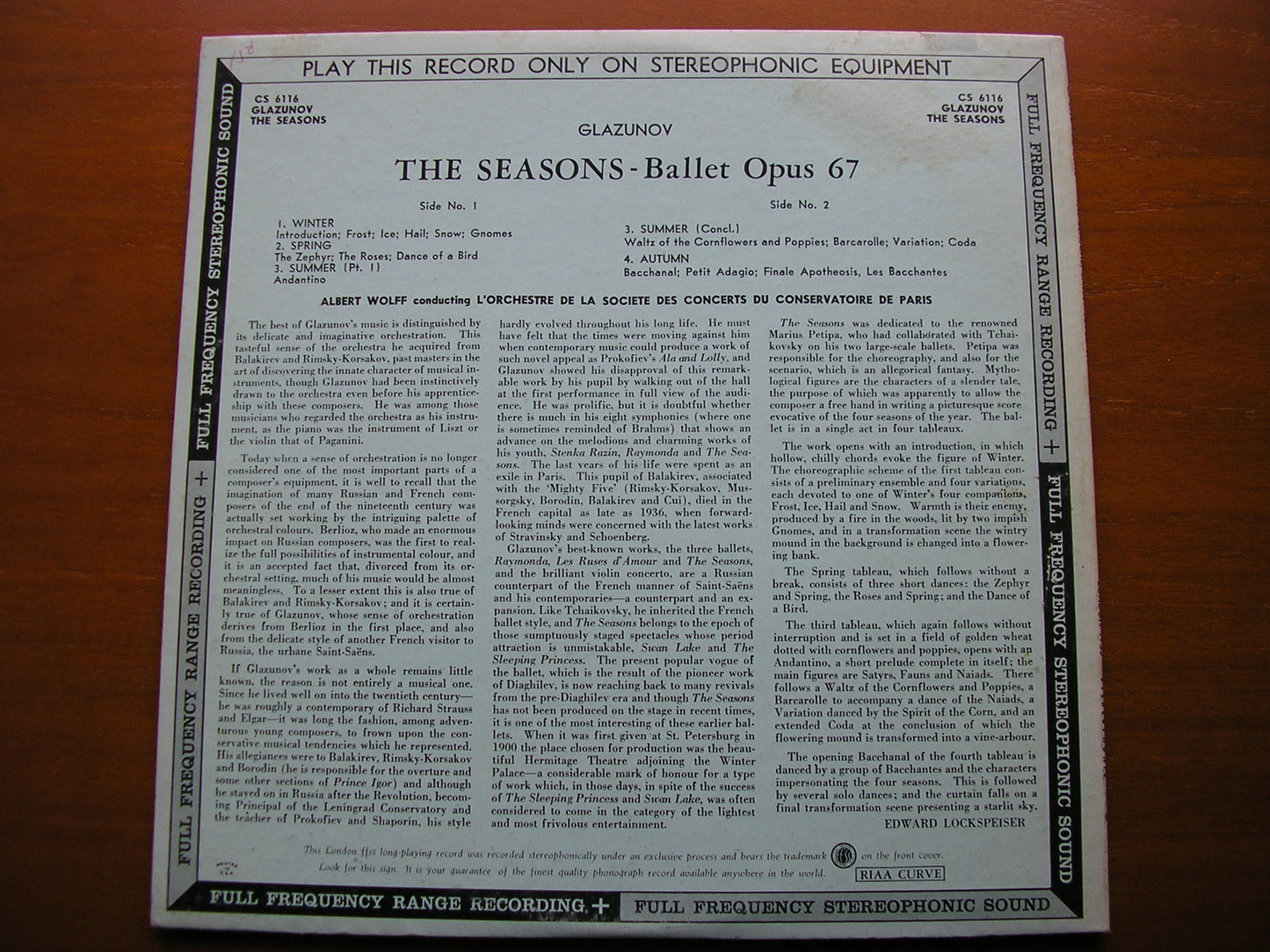 GLAZUNOV: THE SEASONS WOLFF / PARIS CONSERVATOIRE CS 6116