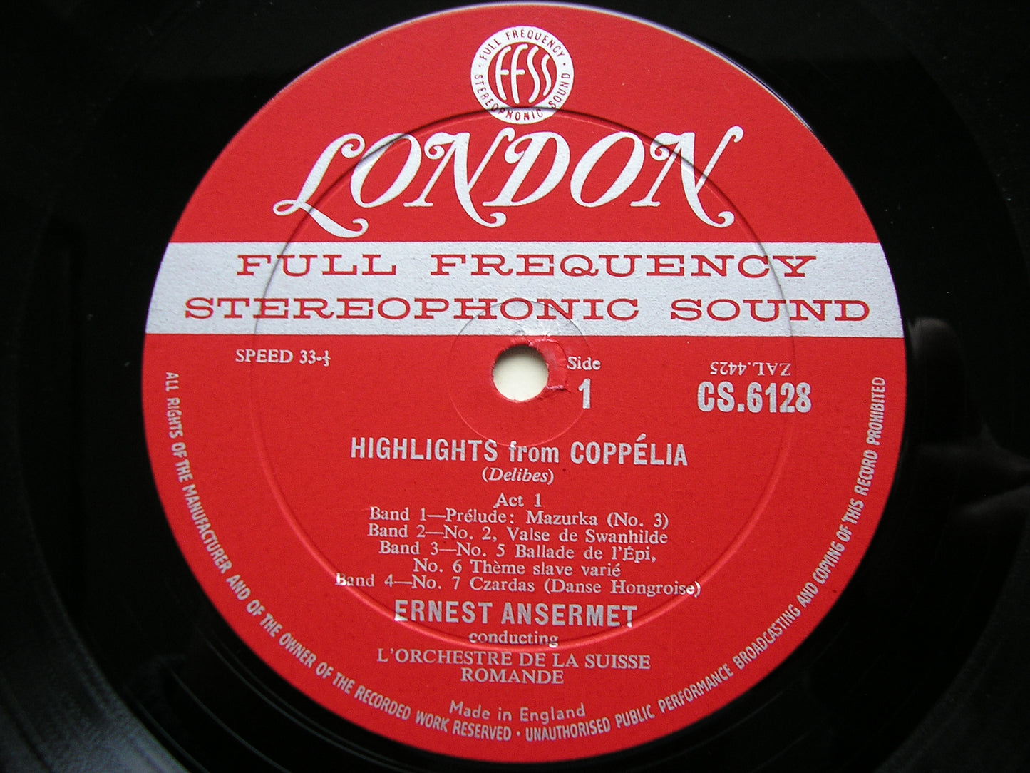 DELIBES: COPPELIA Highlights ANSERMET / SUISSE ROMANDE ORCHESTRA CS 6128