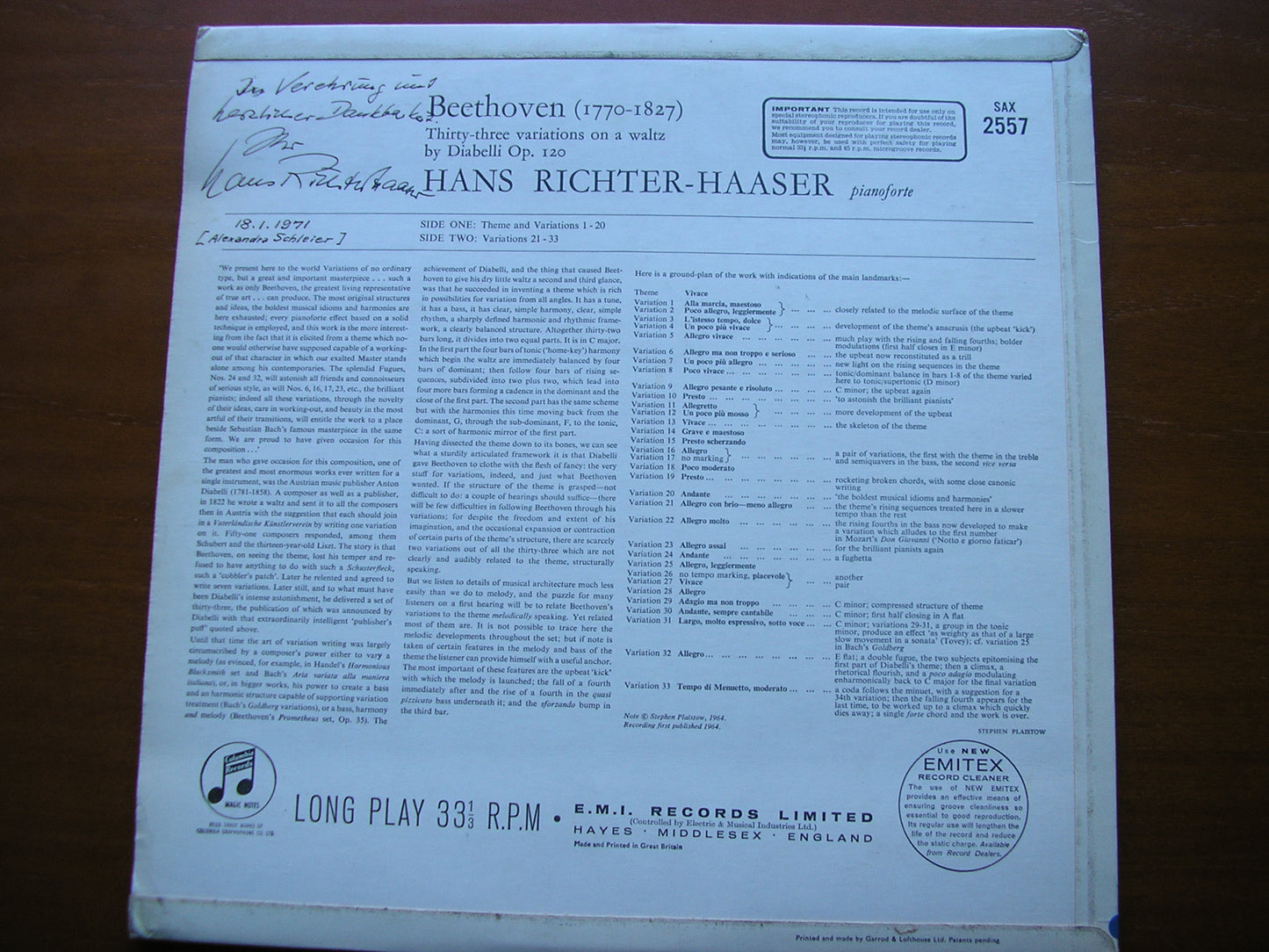 SAX 2557 BEETHOVEN: DIABELLI VARIATIONS HANS RICHTER-HAASER