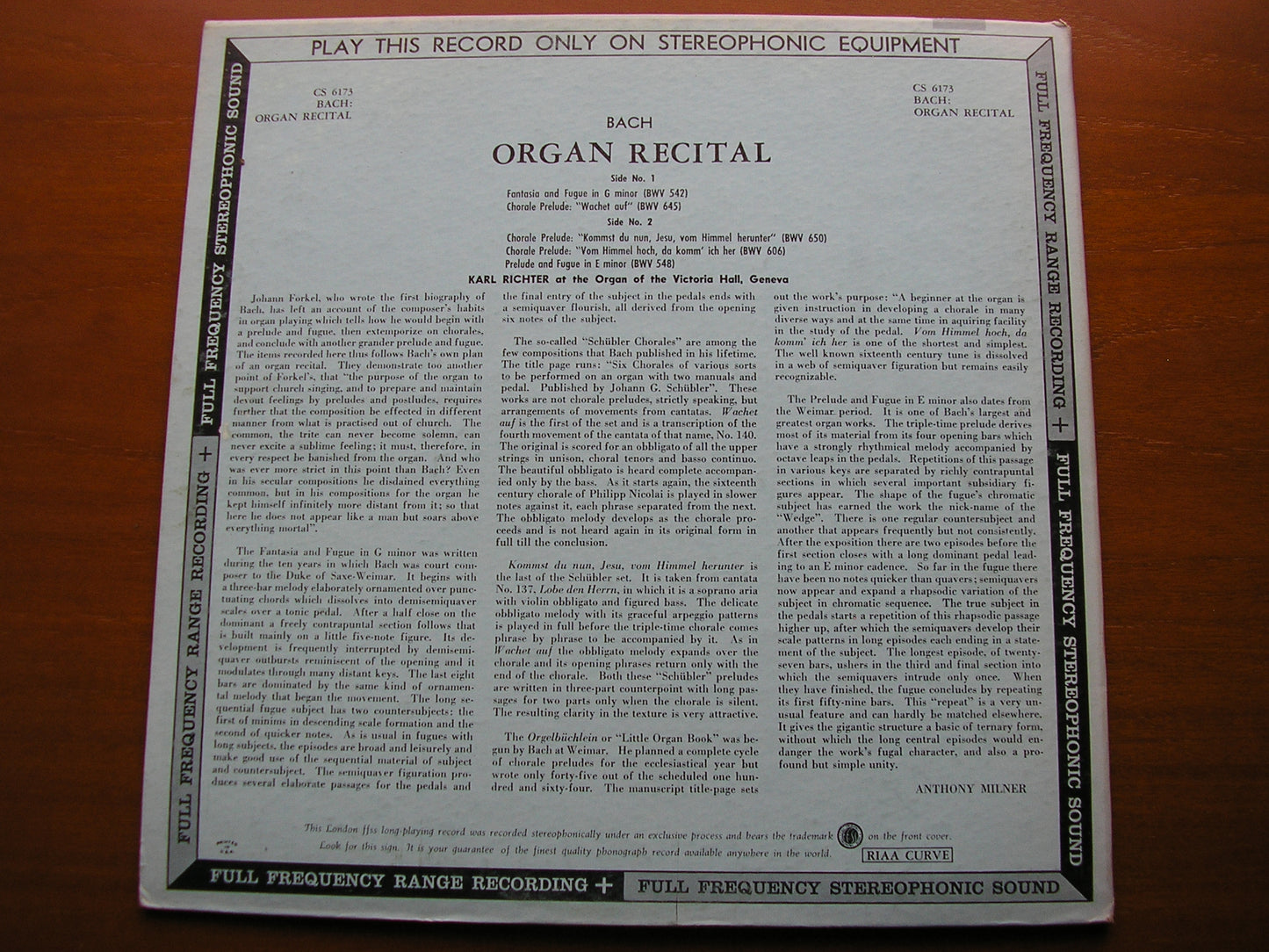 BACH ORGAN MUSIC     KARL RICHTER     CS 6173