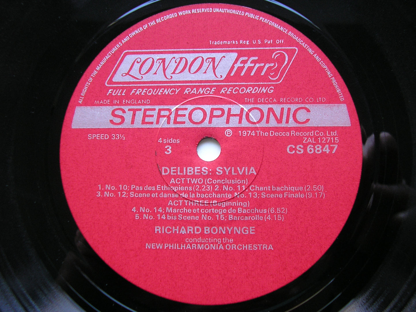 DELIBES: SYLVIA     BONYNGE / NEW PHILHARMONIA  2 LP   CSA 2236