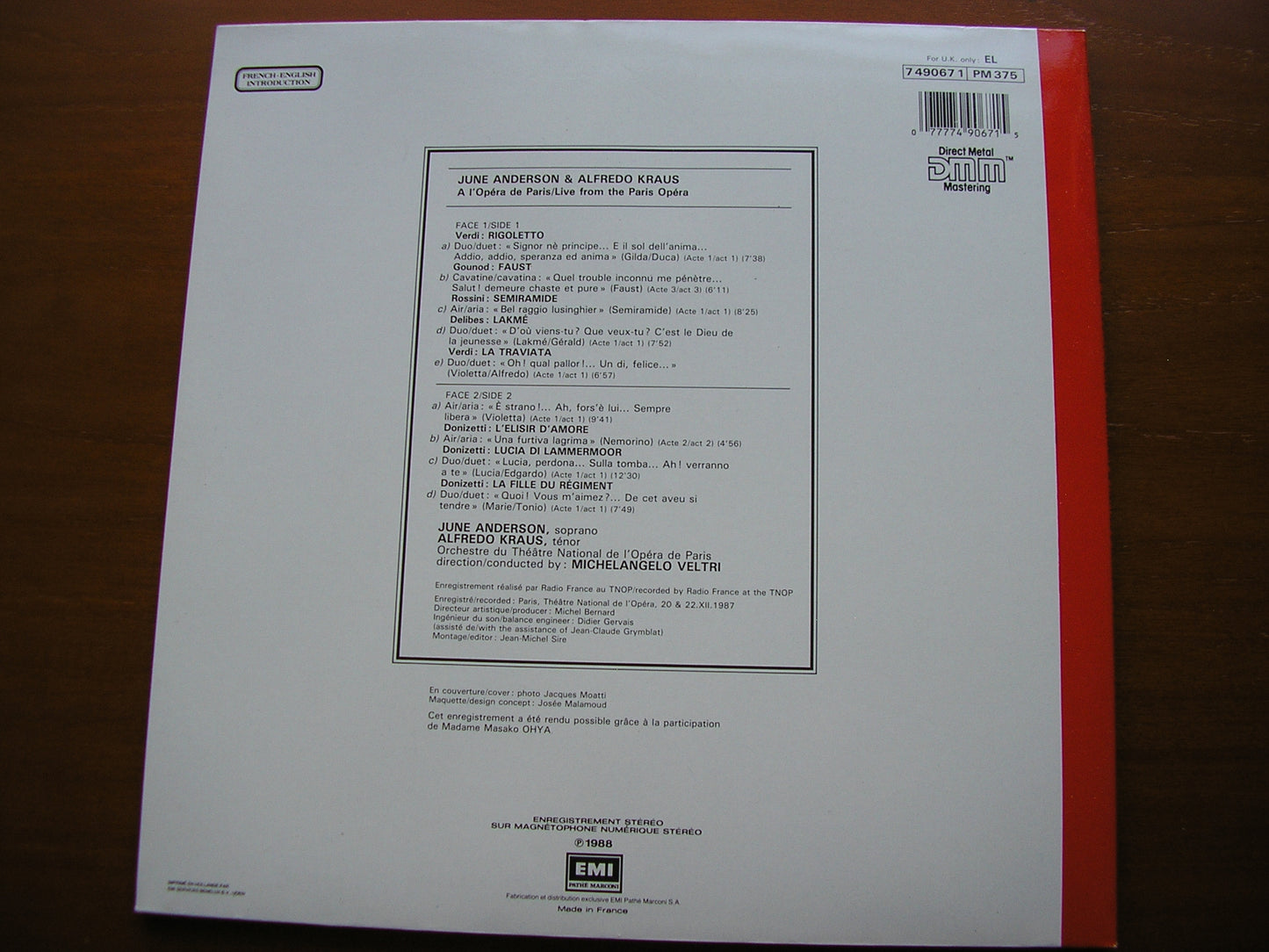 JUNE ANDERSON & ALFREDO KRAUS 'LIVE' FROM THE PARIS OPERA EMI FRANCE 749067