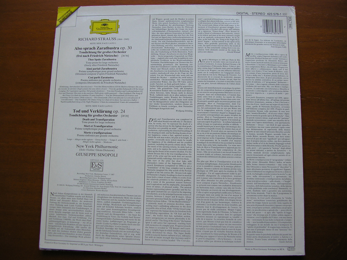 STRAUSS: ALSO SPRACH ZARATHUSTRA / TOD UND VERKLARUNG SINOPOLI / NEW YORK PHILHARMONIC 423 576