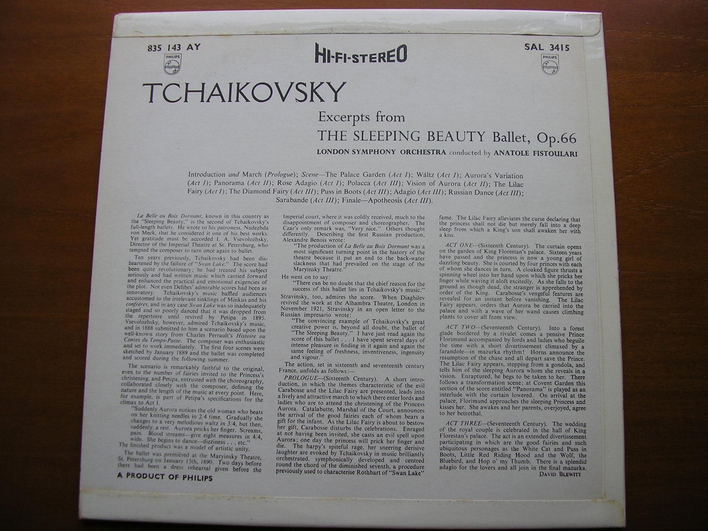 TCHAIKOVSKY: SLEEPING BEAUTY Excerpts FISTOULARI / LONDON SYMPHONY SAL 3415