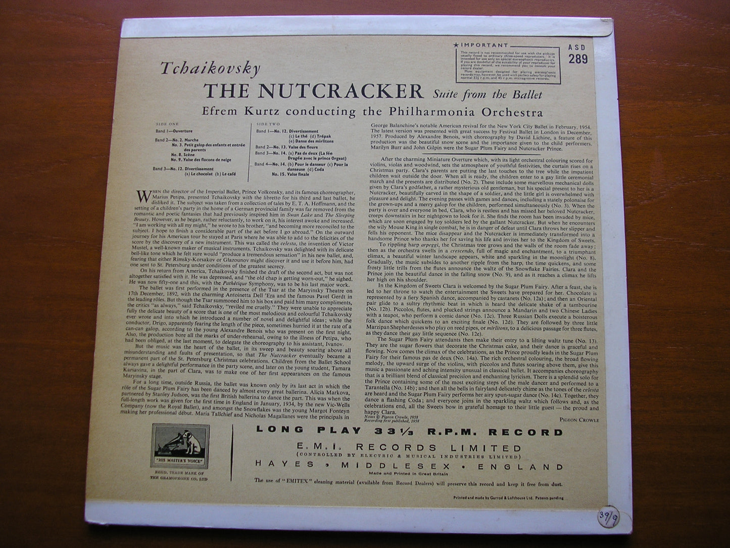 TCHAIKOVSKY: THE NUTCRACKER Suite KURTZ / PHILHARMONIA ASD 289