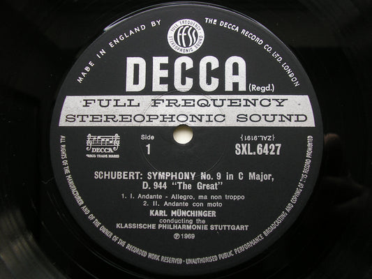 SCHUBERT: SYMPHONY No. 9 'The Great C Major'      MUNCHINGER / STUTTGART PHILHARMONIC     SXL 6427