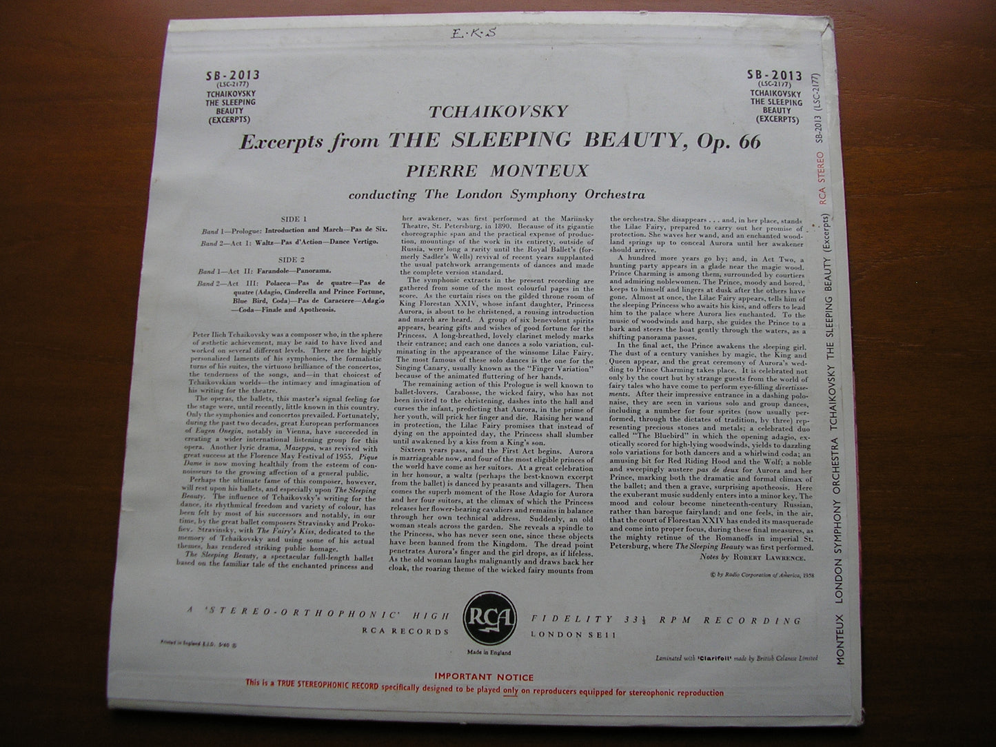 TCHAIKOVSKY: SLEEPING BEAUTY Excerpts MONTEUX / LONDON SYMPHONY SB 2013