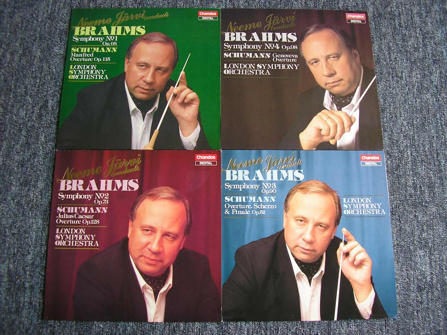 BRAHMS: THE FOUR SYMPHONIES / SCHUMANN: OVERTURES JARVI / LONDON SYMPHONY ORCHESTRA CHANDOS 4 LP