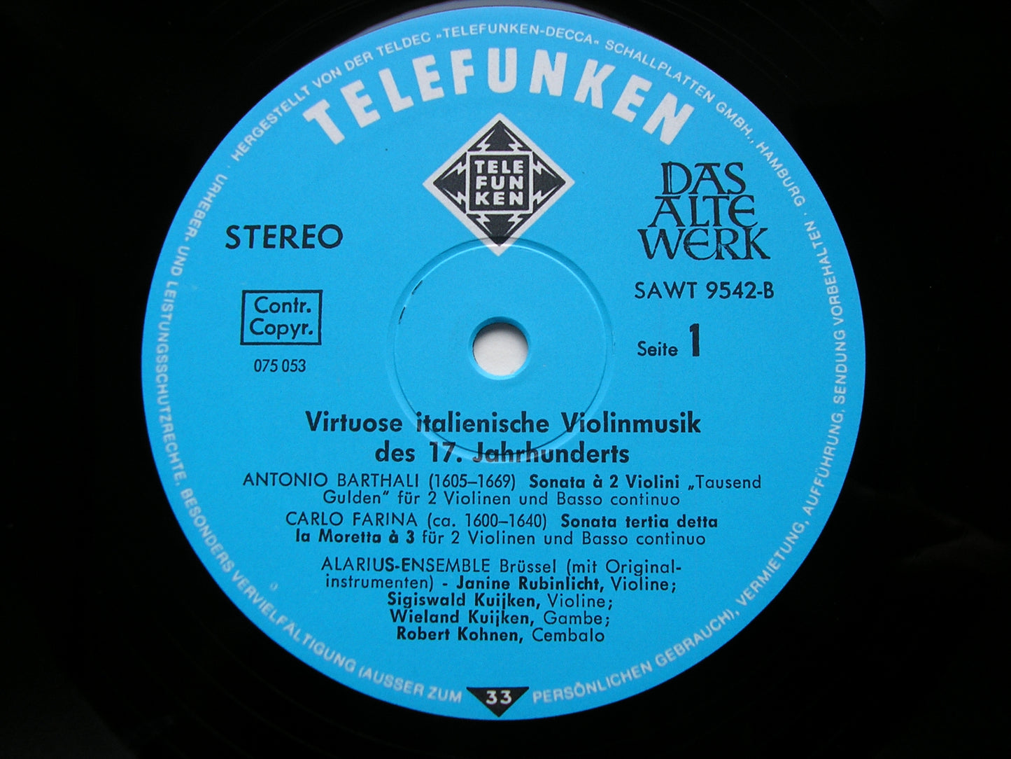 17th CENTURY ITALIAN VIOLIN MUSIC   ALARIUS ENSEMBLE BRUSSELS     SAWT 9542