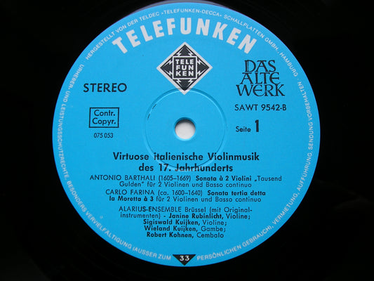 17th CENTURY ITALIAN VIOLIN MUSIC   ALARIUS ENSEMBLE BRUSSELS     SAWT 9542