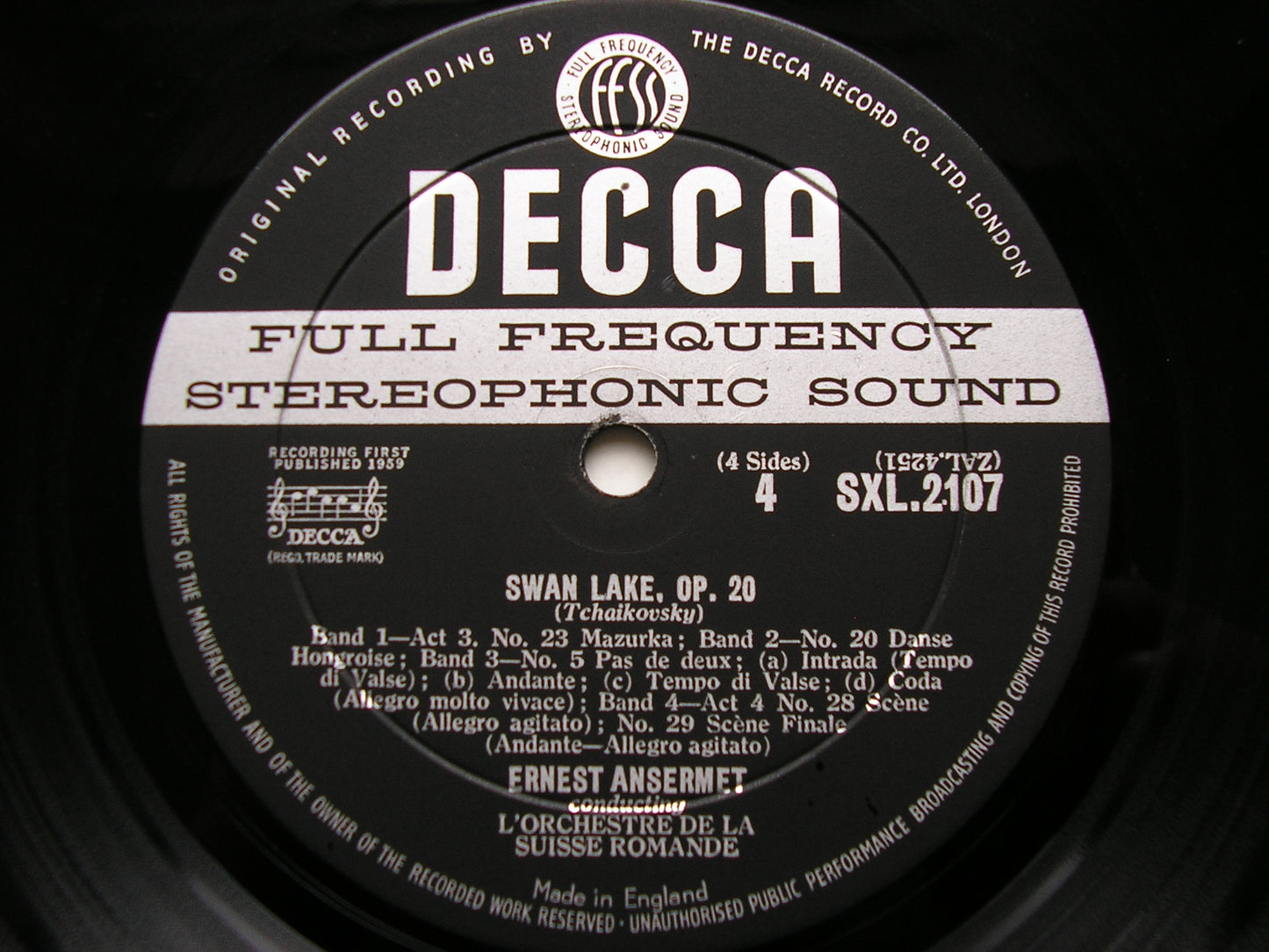 TCHAIKOVSKY: SWAN LAKE ANSERMET / SUISSE ROMANDE SXL 2107 - 8