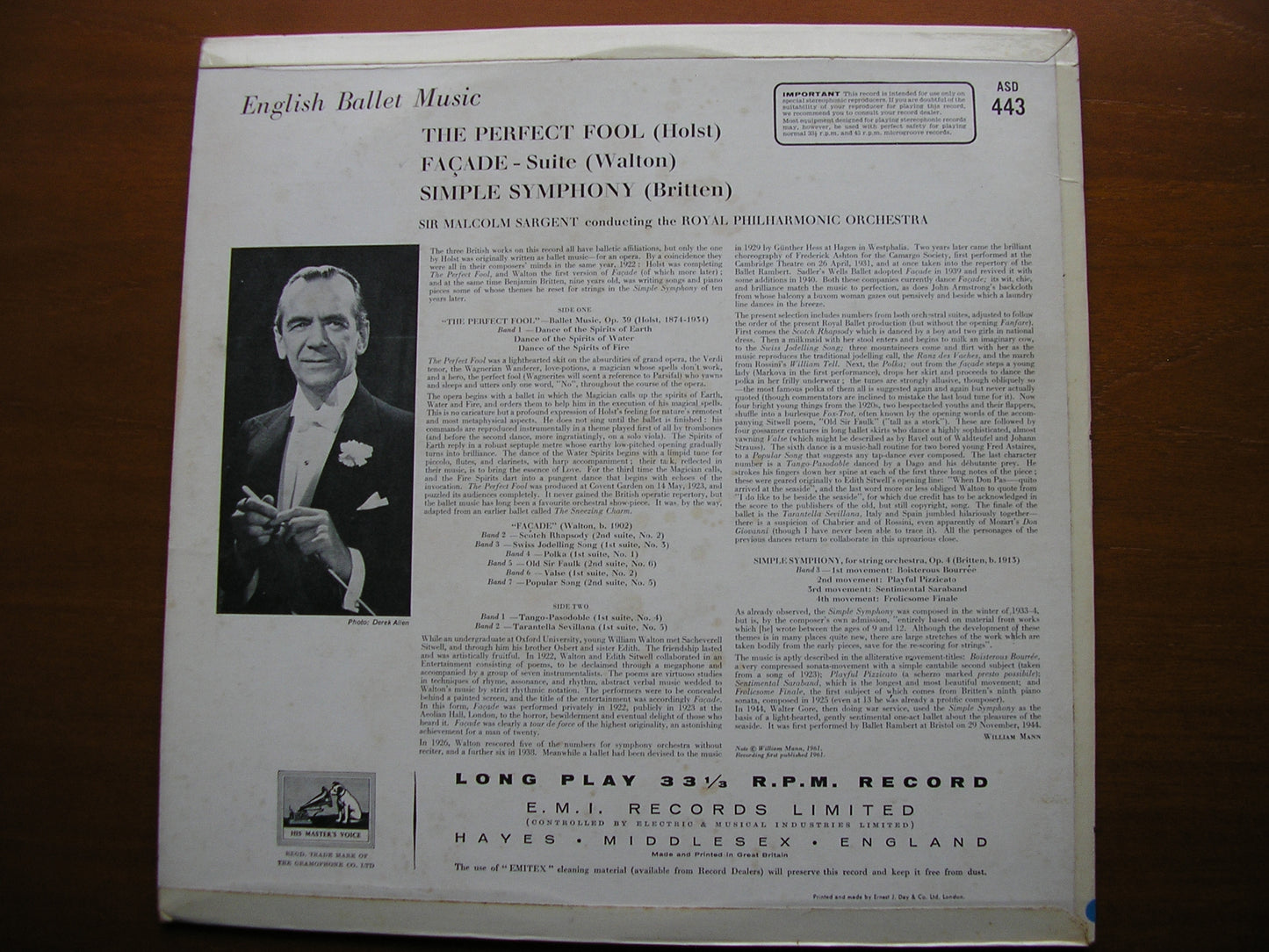 ENGLISH BALLET MUSIC: HOLST / WALTON / BRITTEN SARGENT / ROYAL PHILHARMONIC ASD 443